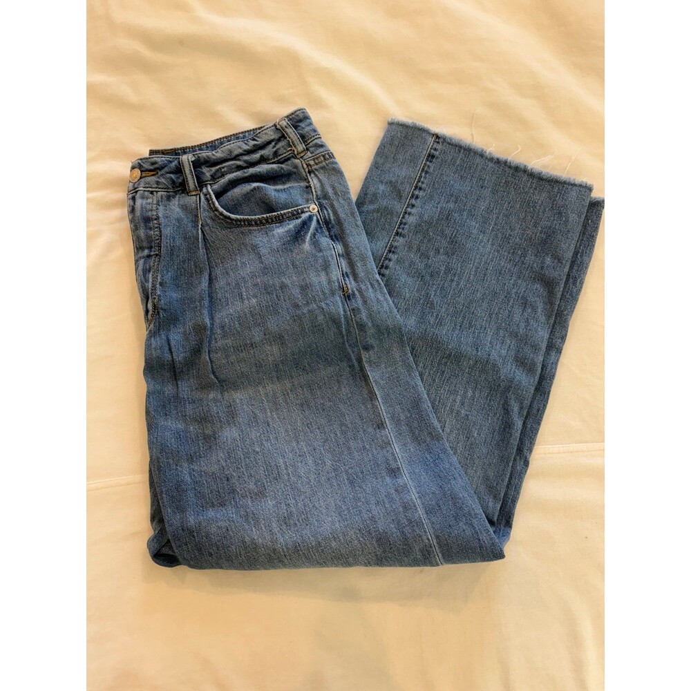 Pilcro Anthropologie Wide Leg Jeans Medium Wash Raw Hem Size 28